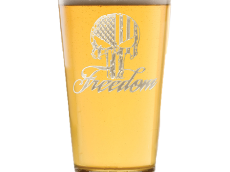 Deep Carved Freedom Skull Stars & Stripes Pint Glass Online Sale