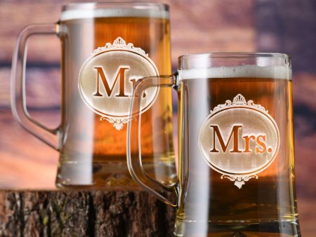 Mr. and Mrs. Engraved Beer Mug Set For Discount