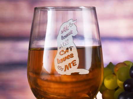 At Least My Cat Loves Me Stemless Wine Glass Gift Sale