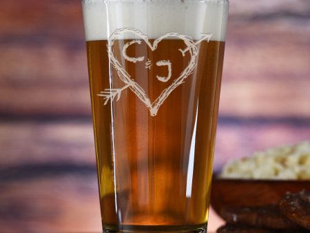 Heart Arrow and Initials Wedding Pub Pint Beer Glass Online Sale