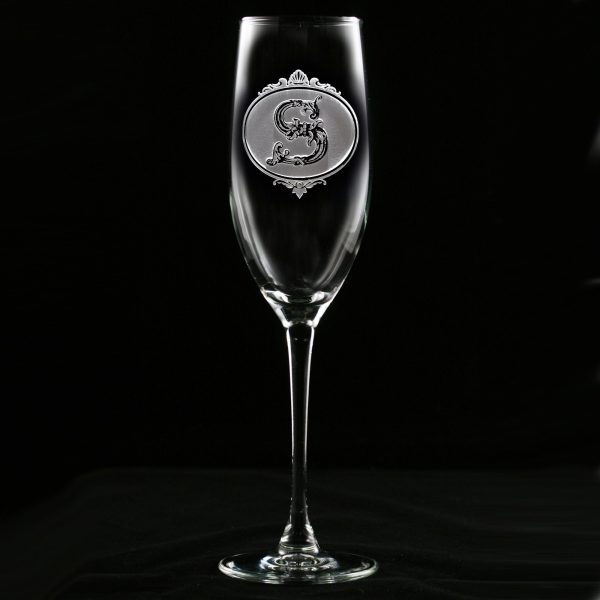 Monogrammed Engraved Champagne Glasses Flutes For Sale