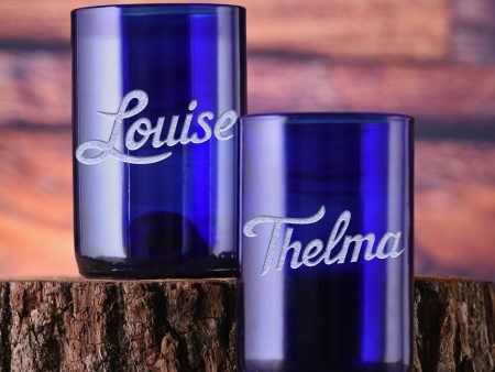 Thelma & Louise Engraved Tumbler Set, Recycled Wine Bottle Supply