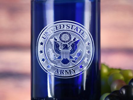 Army Soldier Gift, Engraved Blue Wine Bottle Glass For Cheap