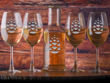 Engraved Pinecone Crystal Wine Carafe and Glasses Gift Set Online Sale