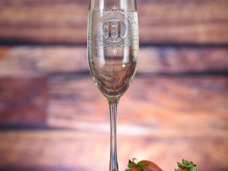 Monogrammed Antique Engraved champagne Glass For Cheap