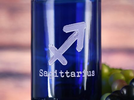 Zodiac Sign Engraved Blue Recycled Wine Bottle Glass Sale