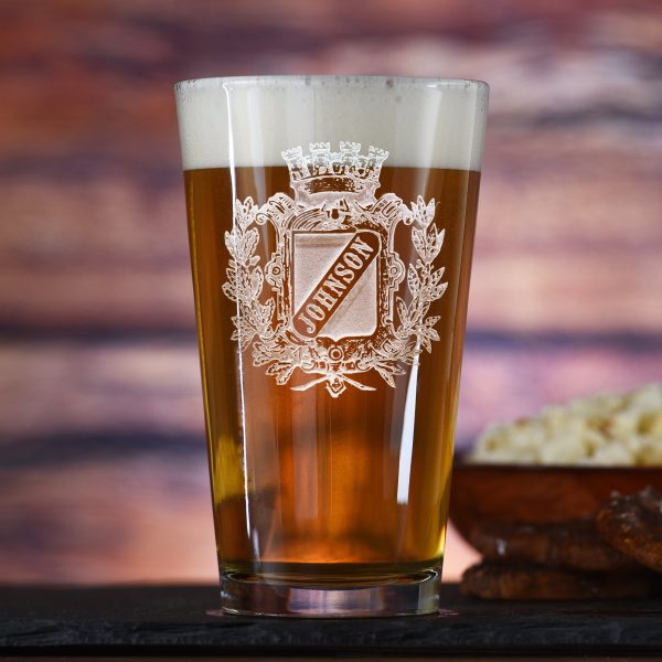 Engraved Personalized Crest Pint Pub Glass Sale