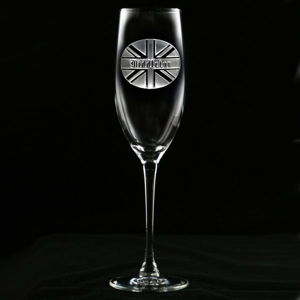 British Flag Engraved Personalized Champagne Flute Online