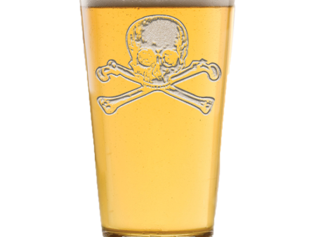 Deep Carved Skull and Bones Pint Glass Online now