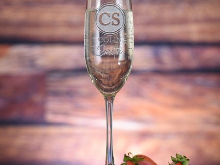 Two Name Monogram Engraved Champagne Glass Sale