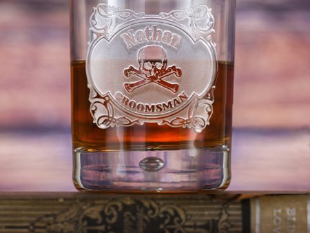 Skull and Bones Groomsman Whiskey Rocks Glass For Sale