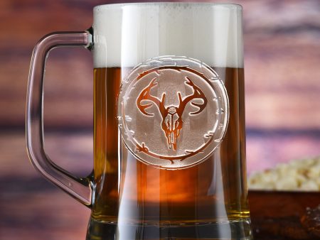 Engraved Deer Skull Antlers Beer Mug, European Mount Discount