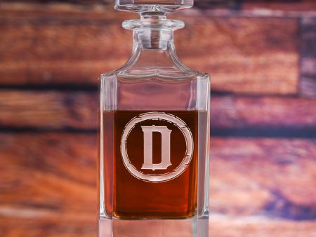 Rustic Letter Etched Square Whiskey Decanter Discount