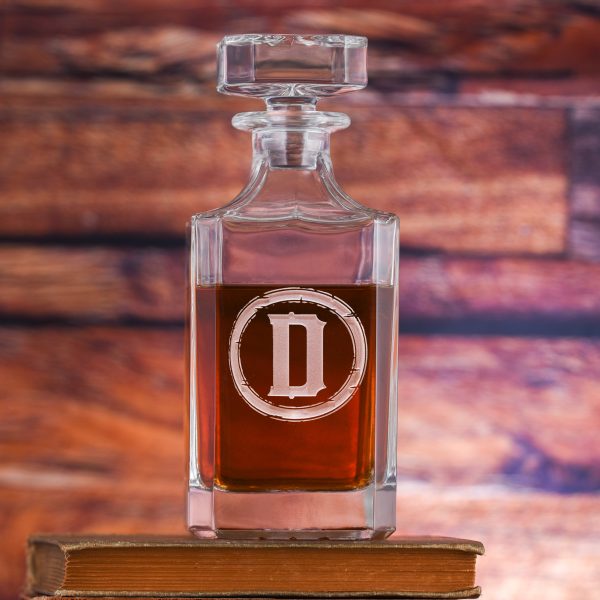 Rustic Letter Etched Square Whiskey Decanter Discount