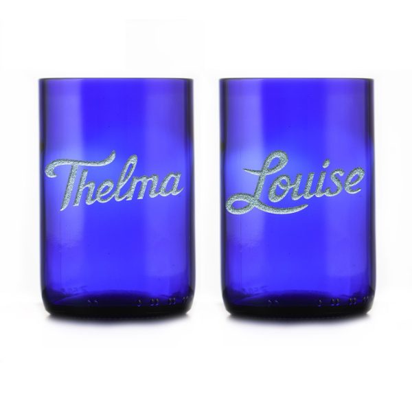 Thelma & Louise Engraved Tumbler Set, Recycled Wine Bottle Supply